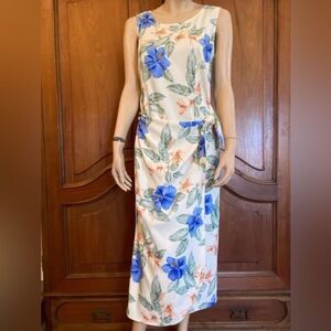 Vintage Dress Tropical Front Tie Hawaiian Print Aloha Floral Size M